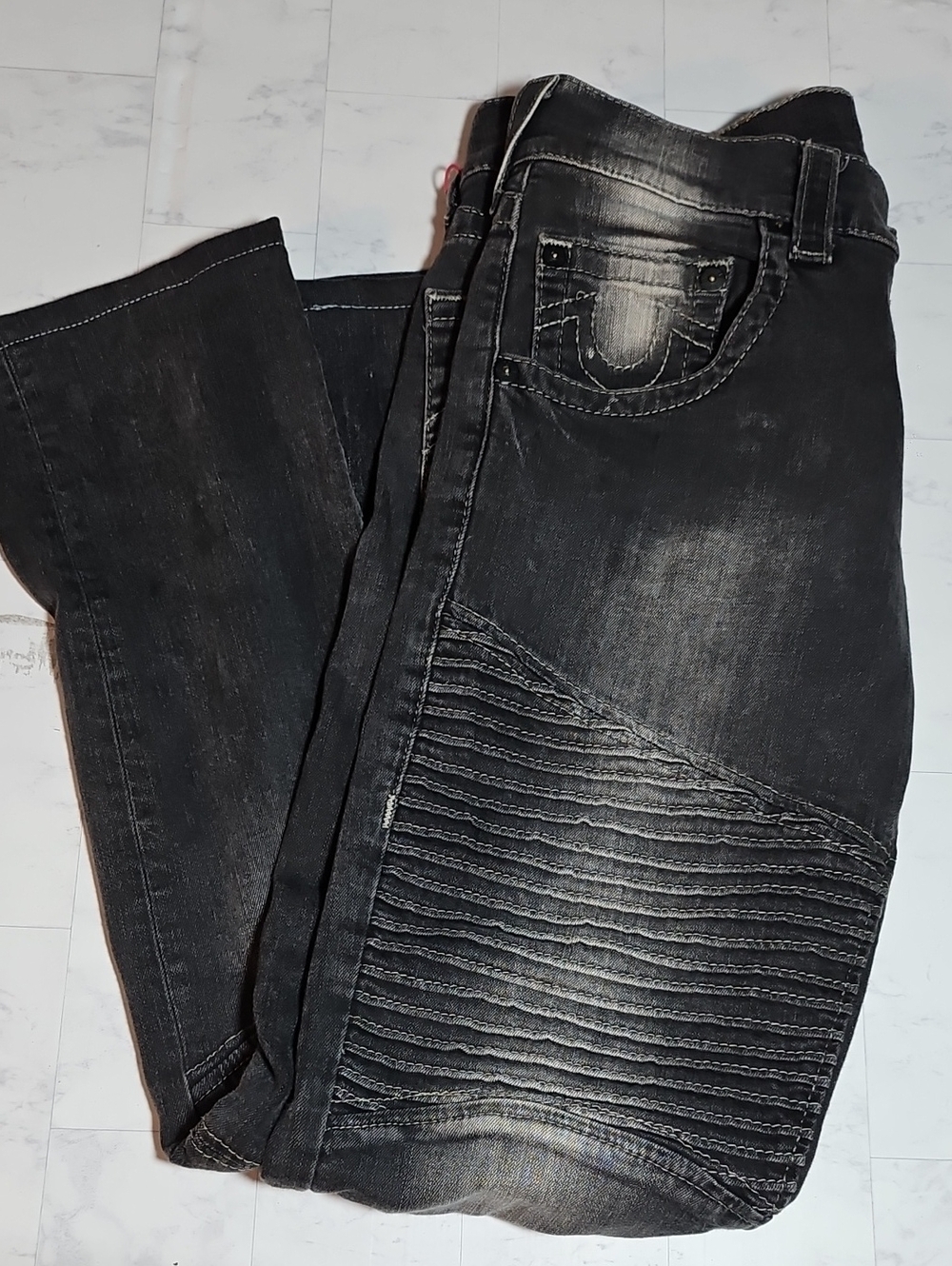 True Religion Men's Black Washed Slim Straight Jeans